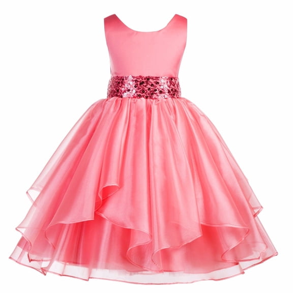 Ekidsbridal Asymmetric Ruffled Organza Sequin Flower Girl Dress Pageant Ballroom Gown 012s 10