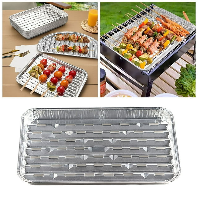 Plateau de Cuisson en Aluminium pour Four, Gril et Cuisson Extérieure - Moule en Feuille Jetable Robuste pour la Préparation et le Rangement des Aliments 5 Pcs