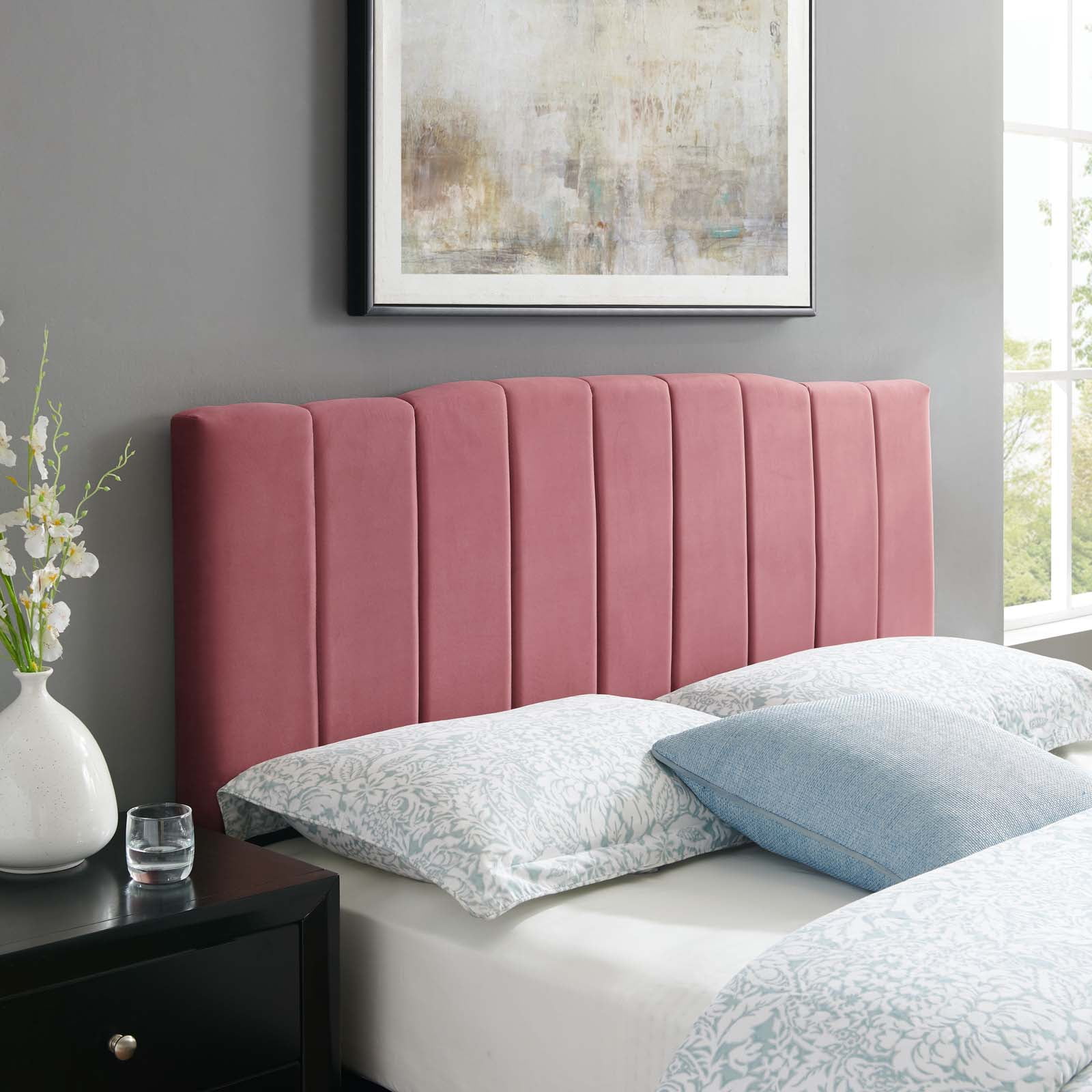 Modway Camilla Channel Tufted Twin Performance Velvet Headboard, Pink