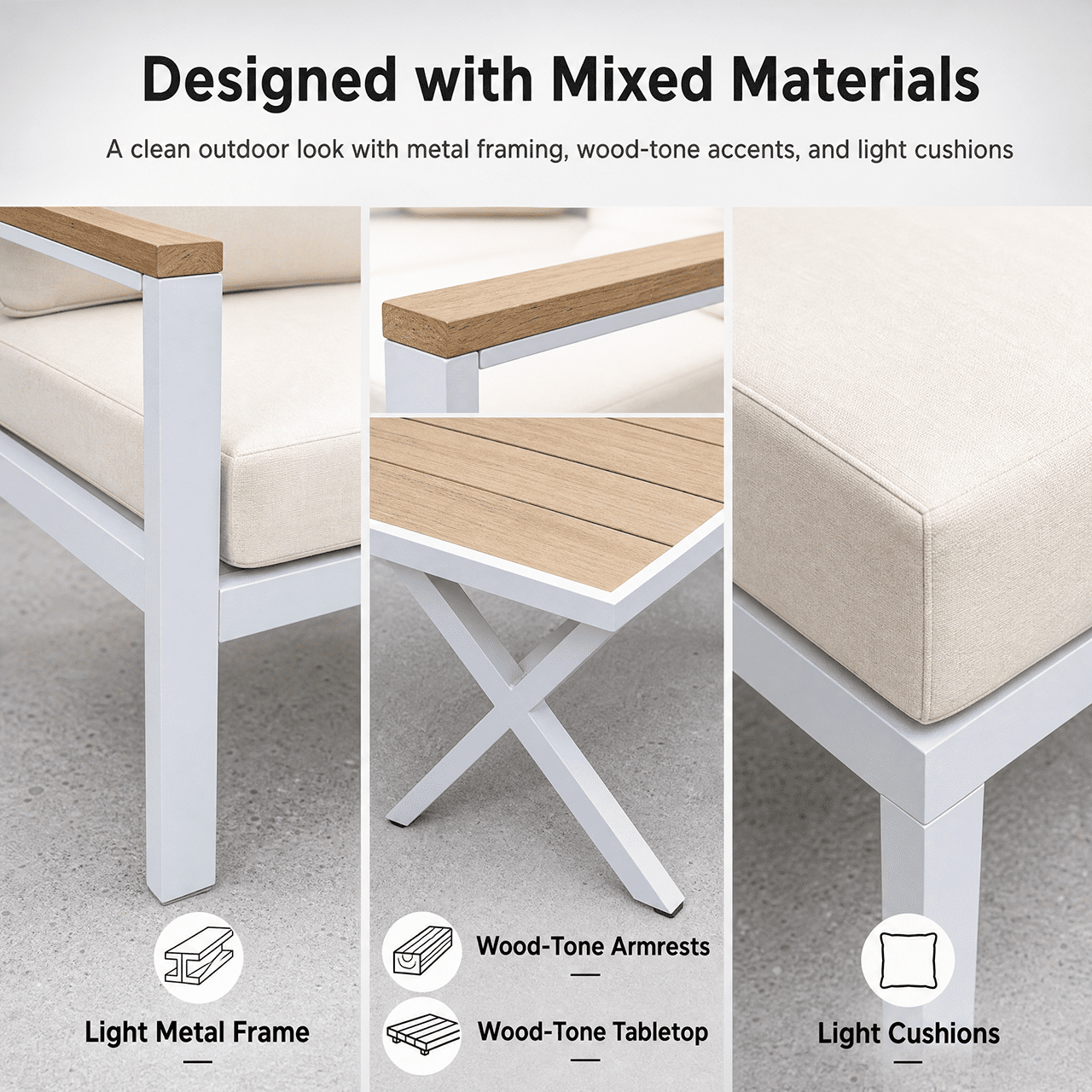 Aluminum Patio Furniture Set with Slim Armrests,7 Seat Modern Outdoor Conversation Set with Cushions and Coffee Table,Metal Patio Sofa Set White
