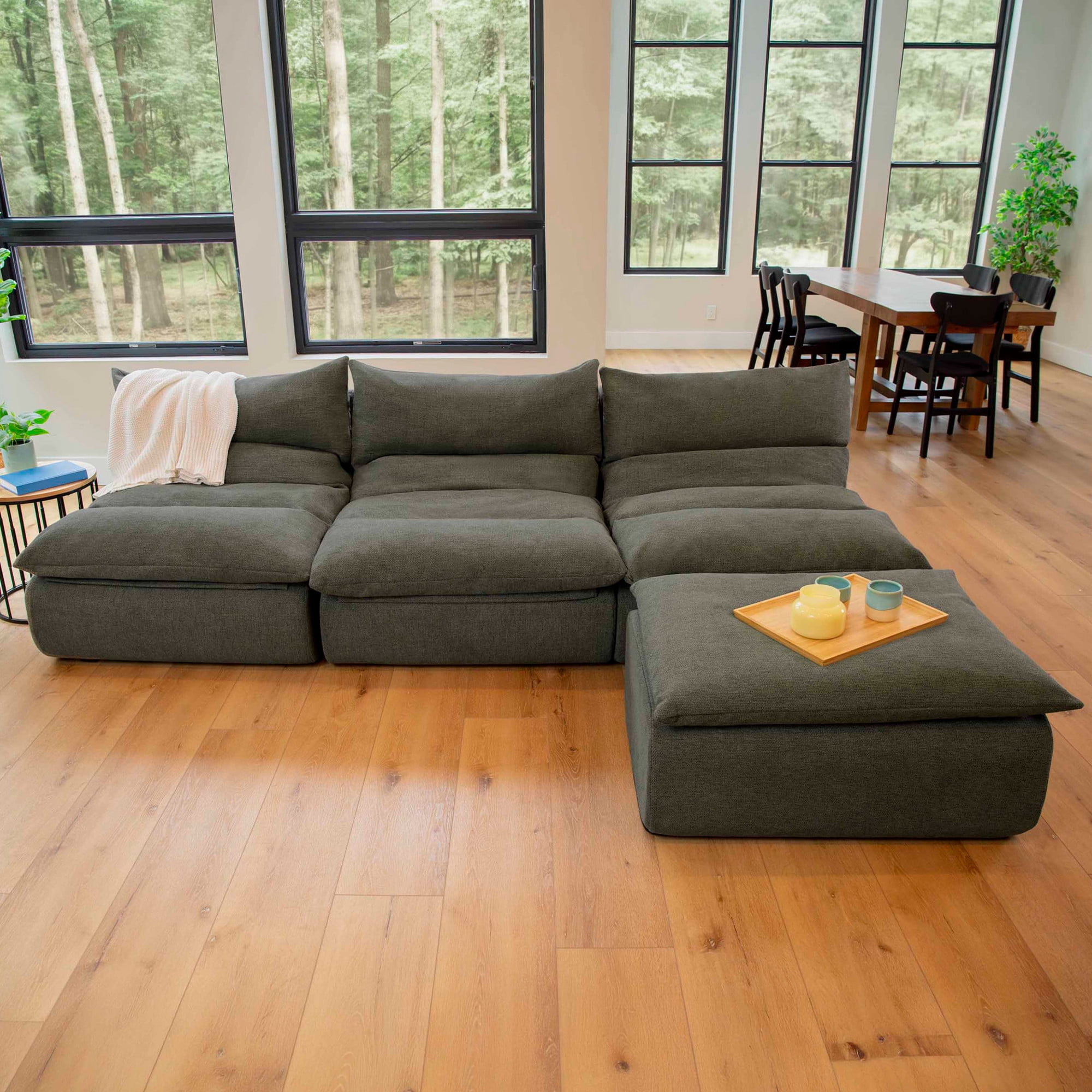 Big Joe Driftscape Modular Sectional Sofa, 4 Piece Couch, Olive Green