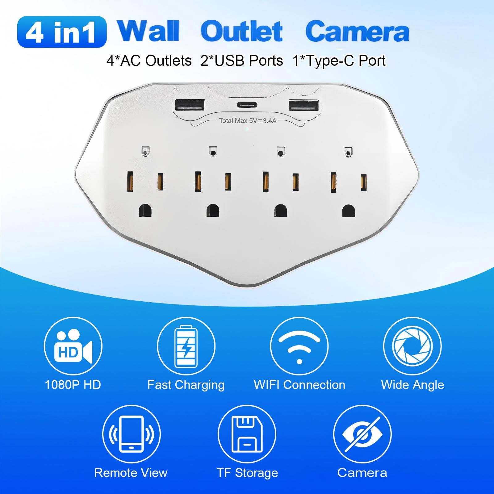 1080P WiFi Security Camera Wall Outlet - Mini Indoor Camera with Local SD Card Storage (SD card not included), 120° Wide Angle, Plug-in Camera for Baby, Pet & Home Security