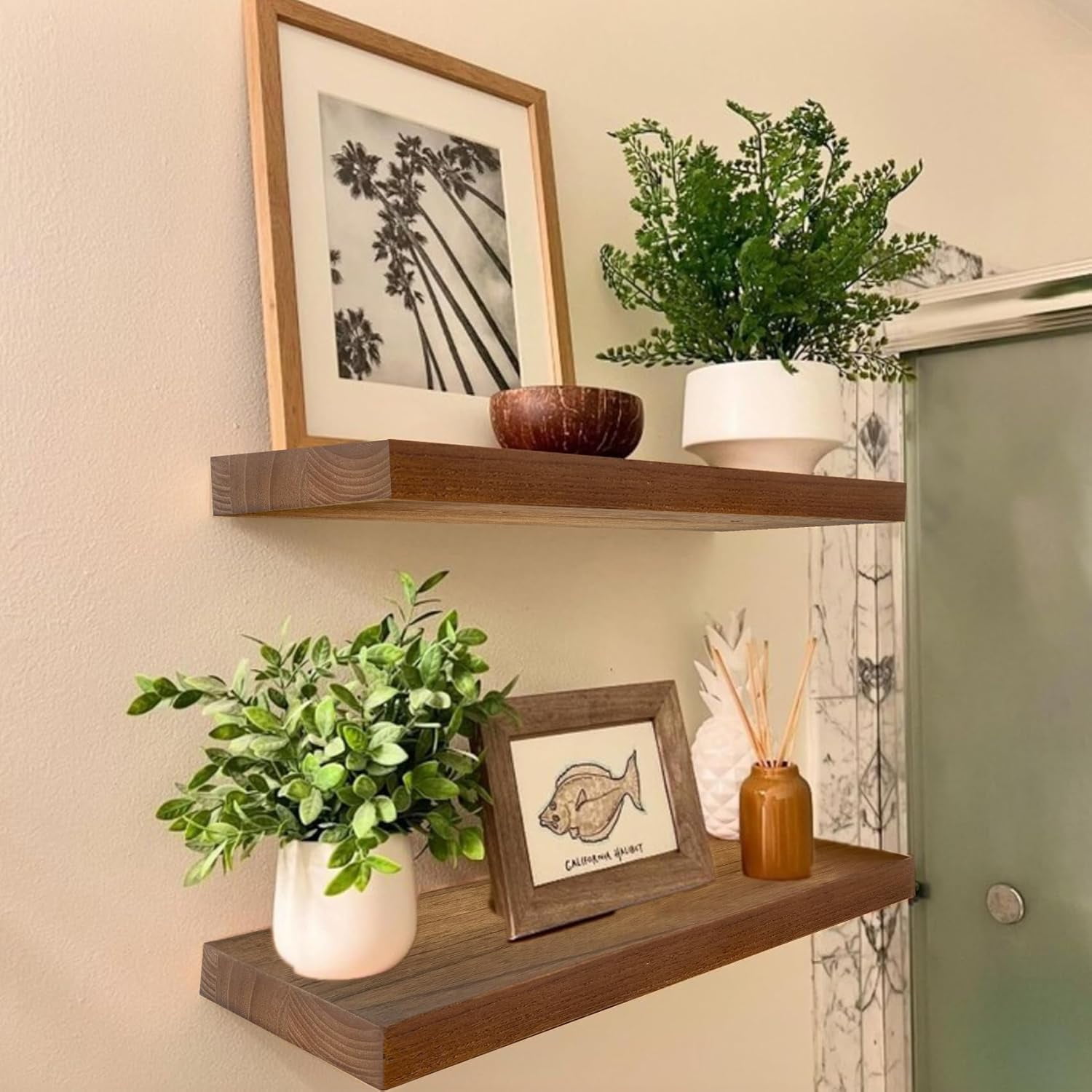 Floating Wall Shelves 24 inch,Bathroom Shelf Wall Mounted,Invisible Shelves Floating Kitchen Shelving,Wooden Wall Shelf with Brackets for Living Room Wall Mounted,Easy Install,Set of 2,Black