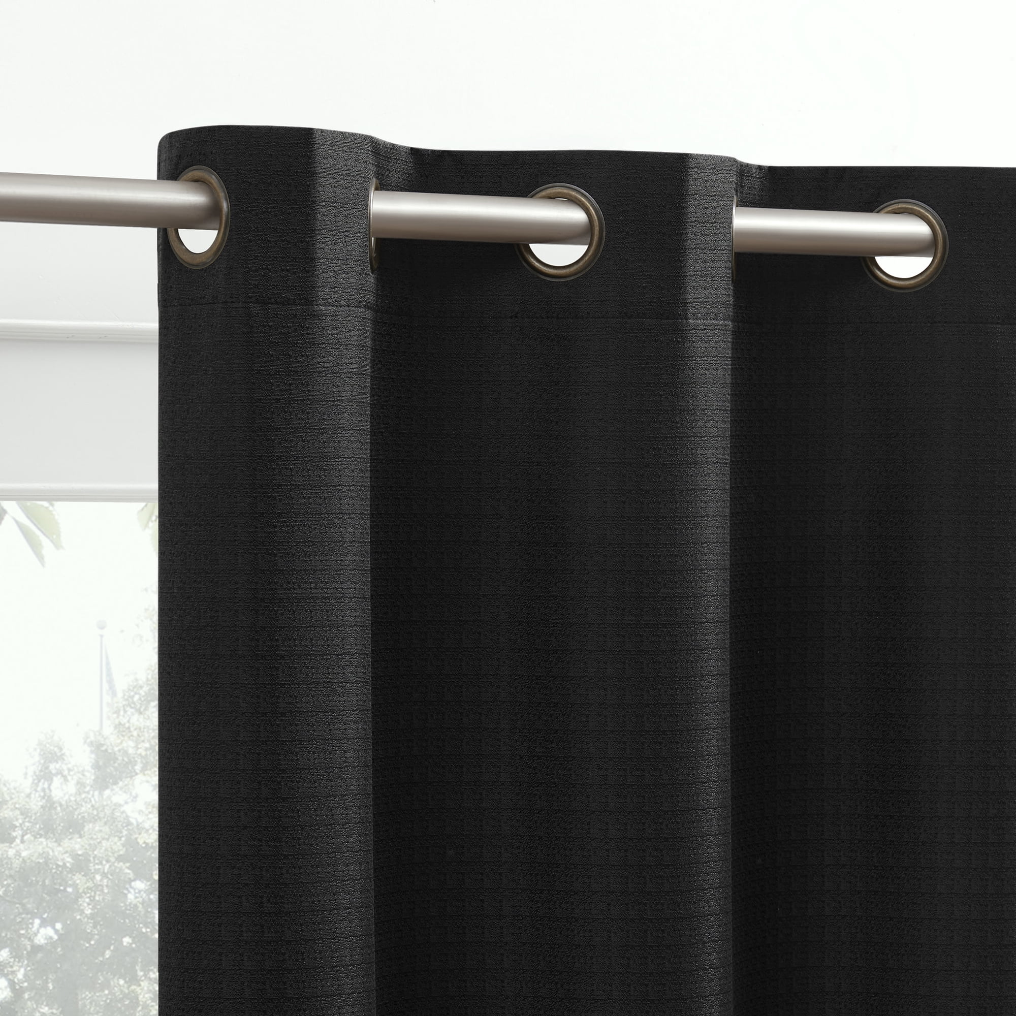 Sun Zero Bryant 2-Piece Textured Thermal Insulated 100% Blackout Grommet Top Curtain Panel, Black, 37”W x 84"L