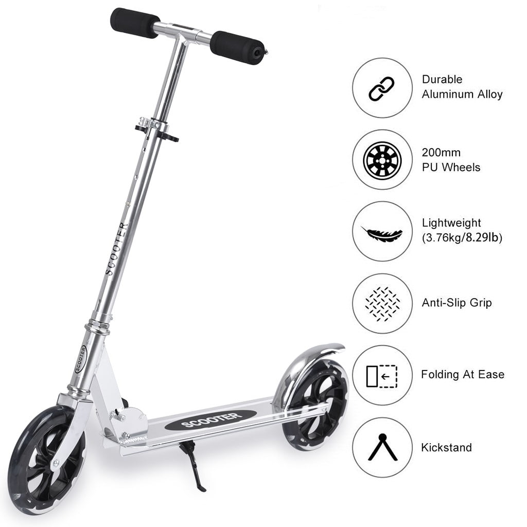 Folding Kick Scooter Dual Braking Lightweight Push Scooter City Scooter with Kickstand Carry Strap 3 Heights Adjustable Handlebar 200mm Wheels Rear Brake Adults Teens Ages 12 Adult Scooter UK STOCK 
