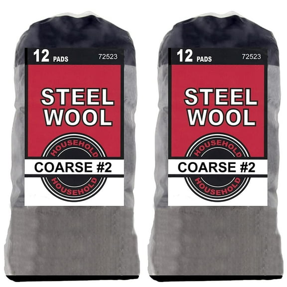 Wideskall 2-Pack Household Steel Wool 12 Pads, Coarse Grade #2 2 Bags of 12 Pads, Total 24 Pads