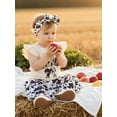 thumbnail image 3 of BemeyourBBs Toddler Baby Girls Western Cowgirl Outfits Spring Summer Clothes Cow Print Bow Flying Sleeve Tops with Bell Bottom Flare Pants Set Headband, 3 of 9