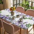 thumbnail image 3 of Purple Flowers Table Cloths for 6 Foot Rectangle Tables, Spring Watercolor Floral Leaves Plants Patio Waterproof Elastic Fitted Tablecloths, Washable Rectangular Table Cover for Camping, 3 of 8