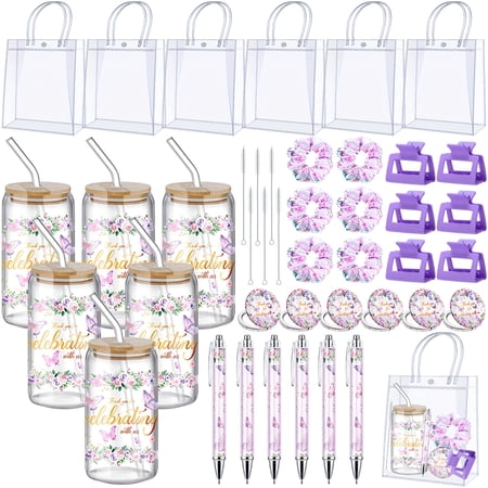 6-piece party game prize box set: includes a gift bag with a lid straw mirror hair tie hair clip and pen suitable for bridal party favors and wedding games