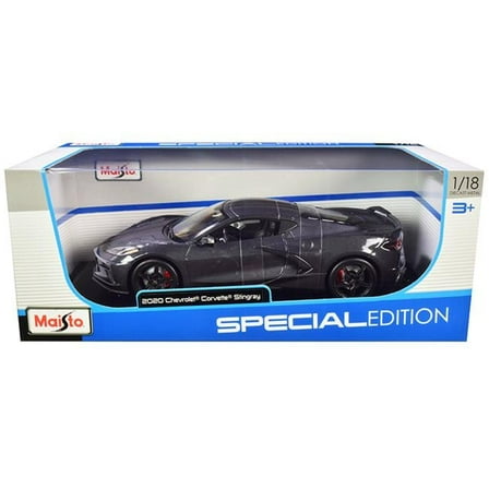 Maisto  2020 Chevrolet Corvette Stingray C8 Dark Gray Metallic with Racing Stripes 1 by 18 Diecast Model Car
