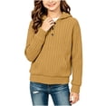 thumbnail image 2 of asjyhkr Girls Knitted Hoodies Long Sleeve Pullover Ribbed Soft Comfy Everyday Wear Teens 1/4 Button Fall Fashion Tops(14-15 Years,Yellow), 2 of 7