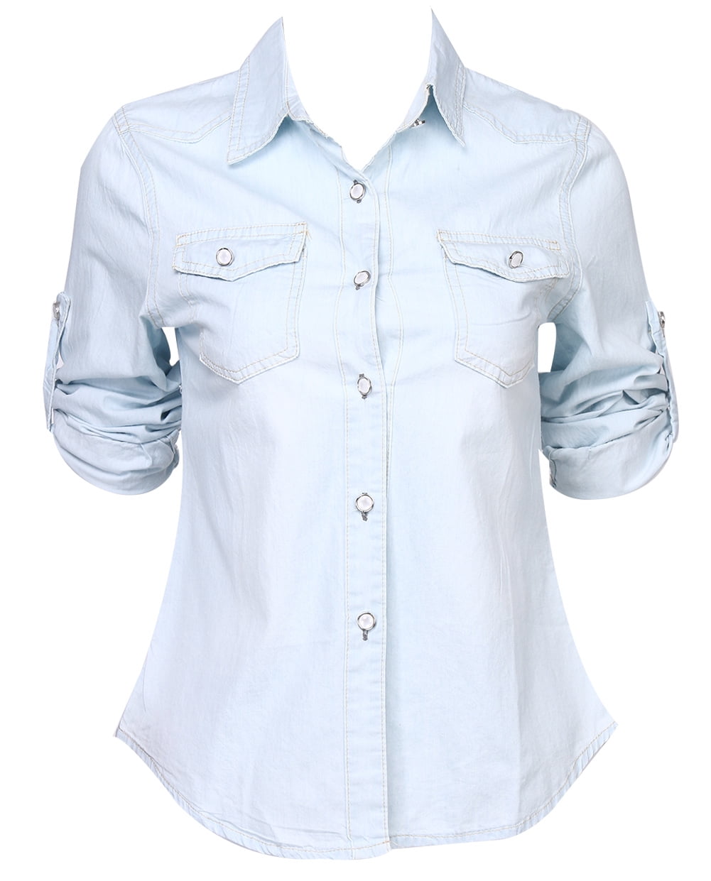 Women Casual Blue Jean Soft Denim Long Sleeve Shirt Tops Blouse Jacket ...