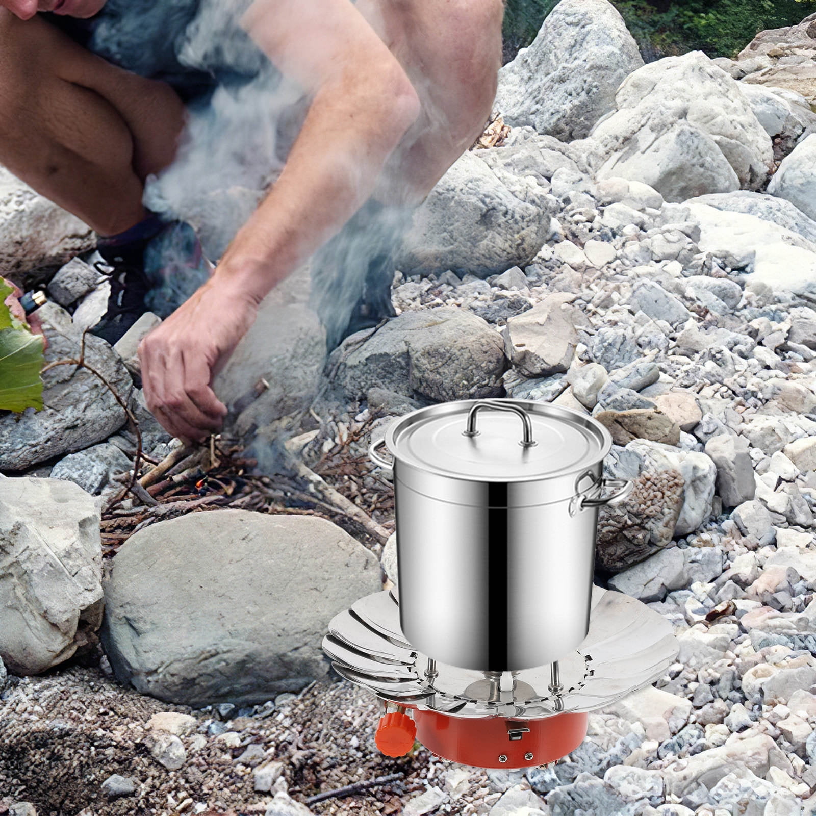 SKISUNO Silver Portable Lotus Design Windproof Stove for Camping Easy to Operate
