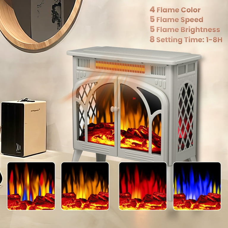 KISSAIR Electric Fireplace Heater 25'' with 3D Realistic Flame Effect,  Freestanding Fireplace with Remote Control, 500W/1500W,- Beige - Walmart.com