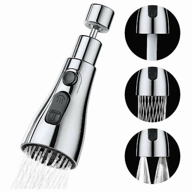 3-Mode Kitchen Faucet Sprayer - 360 Degree Nozzle for Kitchen Faucet, Faucet Head, Sink Mixer, Kitchen Faucet Extension (Silver)