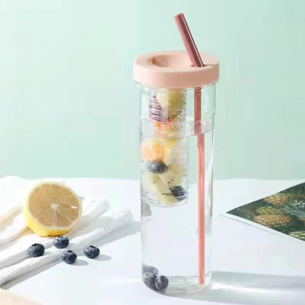 Botella de agua con infusor de frutas y pajita, portátil, de gran capacidad, transparente, para deportes, fitness, gimnasio, actividades al aire libre