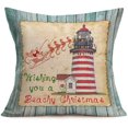 thumbnail image 1 of Funda de almohada con deseos de faro náutico navideño, funda de cojín de madera vintage con caballito de mar y Papá Noel, funda de almohada de lino para decoración del hogar, 18" x 18", 1 of 4