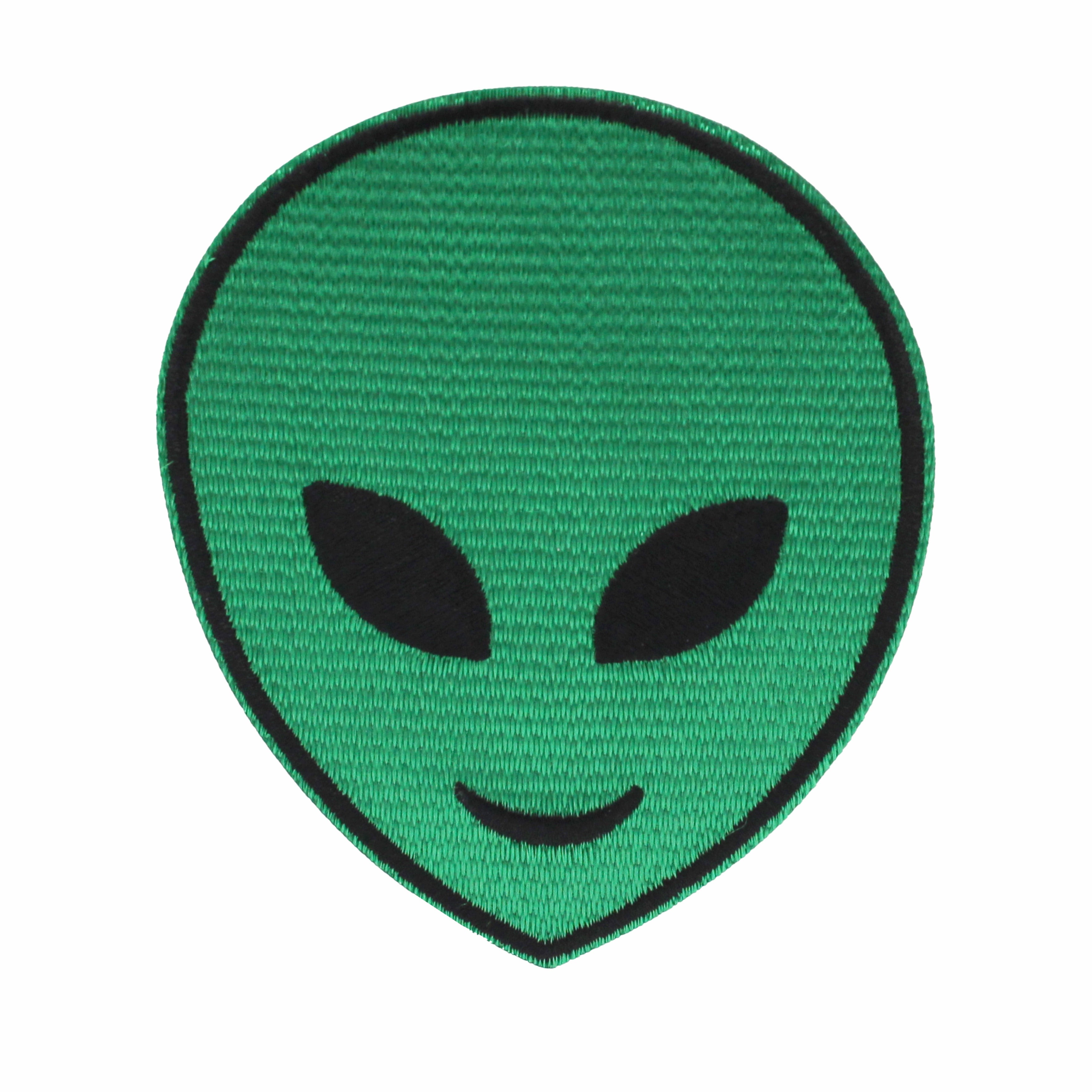 (2 pack) Gwen Studios Embroidered Green Alien Face Iron-on Patch Applique, 3.8" x 3.3"