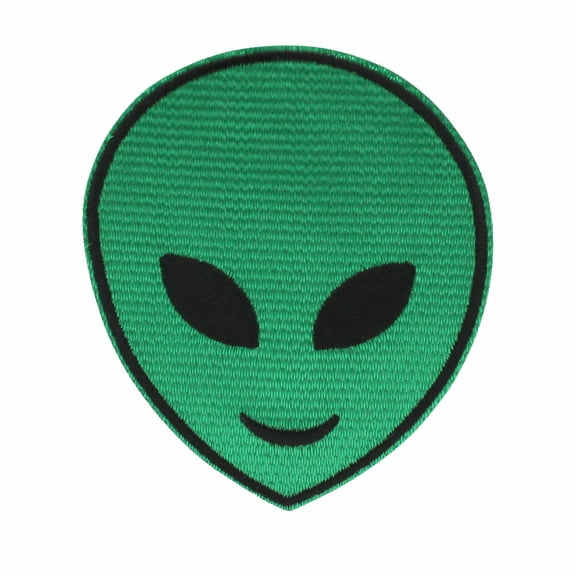 Gwen Studios Embroidered Green Alien Face Iron-on Patch Applique, 3.8" x 3.3"