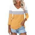 thumbnail image 5 of Timegard Tops for Women Trendy 3/4 Sleeve V Neck Color Block Drop Shoulder Casual Loose Comfy Blouse, 5 of 7