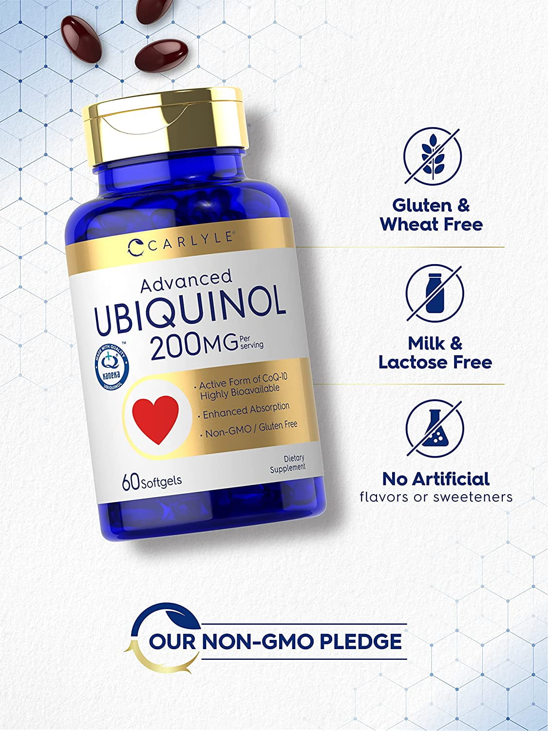 Ubiquinol 200mg | 60 Softgels | CoQ10 Supplement | Highly Bioavailable | by Carlyle