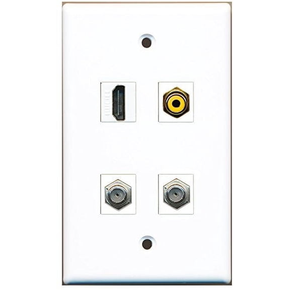 RiteAV - 1 Port HDMI 1 Port RCA Yellow 2 Port Coax Cable TV- F-Type Wall Plate