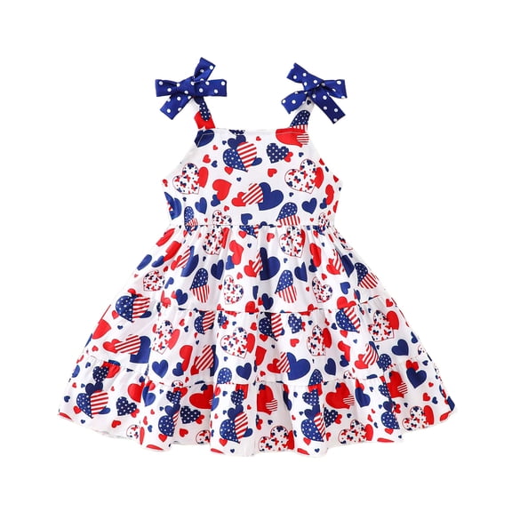 Staki American Flag Dress for Girls Toddler Baby Girl 4th of July Dress USA Strap Sleeveless Smocked Tulle Tutu Dresses Kids Independence Day Clothes 1-8Y(Blue,1-2 Years)
