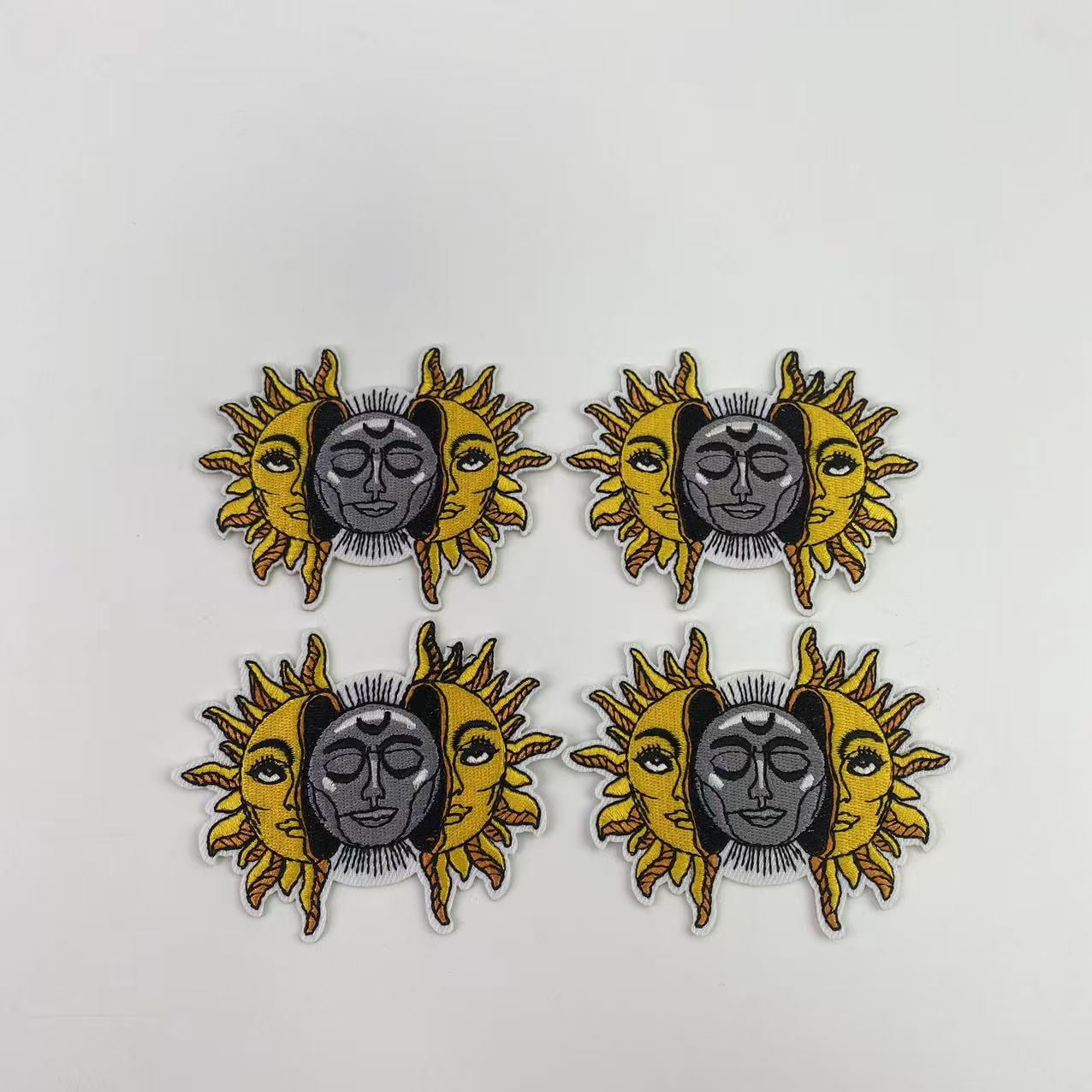 MSULAIMEI Embroidered emblems,Sun and Moon Patch Embroidered Biker Applique Iron On Sew On Emblem