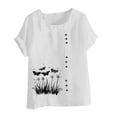 thumbnail image 4 of QATAINLAV Hauts en Coton et Lin pour Femmes 2025 Col Ras du Cou Manches Courtes Retroussées T-Shirt Tendance à Imprimé Floral Blouse Décontractée Coupe Ample Tenues des Fêtes Ventes Prime Aujourd'hui Blanc P, 4 of 5