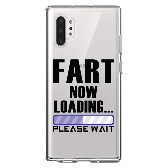 DistinctInk Clear Shockproof Hybrid Case for Galaxy Note 10 PLUS (6.8" Screen) - TPU Bumper Acrylic Back Tempered Glass Screen Protector - Fart Now Loading - Please Wait