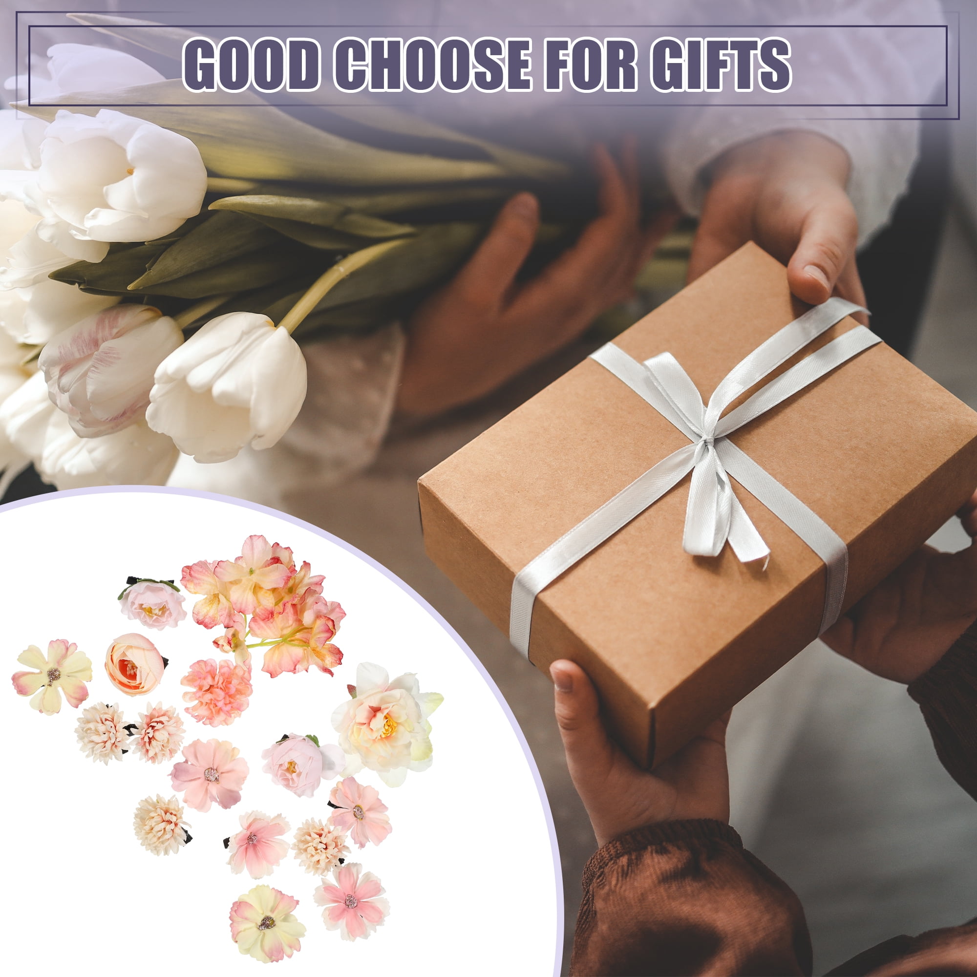 Unique Bargains 16Pcs Flower Hair Clips Flower Hair Barrettes Fake Flowers
