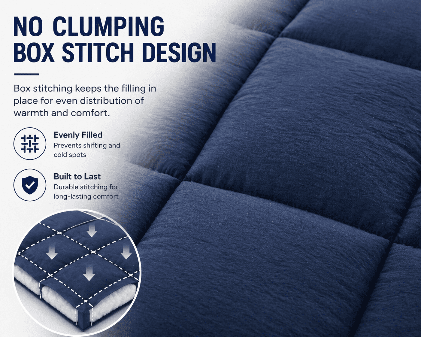 Evolive All Season Pre Washed Soft Microfiber White Goose Down Alternative Comforter with Box Stitching (Navy, King)