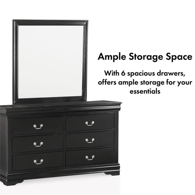 Furniture of America Toni Wood 6-Drawer Dresser with Mirror in Black Furniture of America Toni Wood 6-Drawer Dresser with Mirror in Black