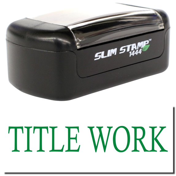 Slim Pre-Inked Title Work Stamp, Slim 1444, Ultra Slim Design, Impression Size 1/2" by 1-3/4", Up to 25,000 Impressions - Green Ink