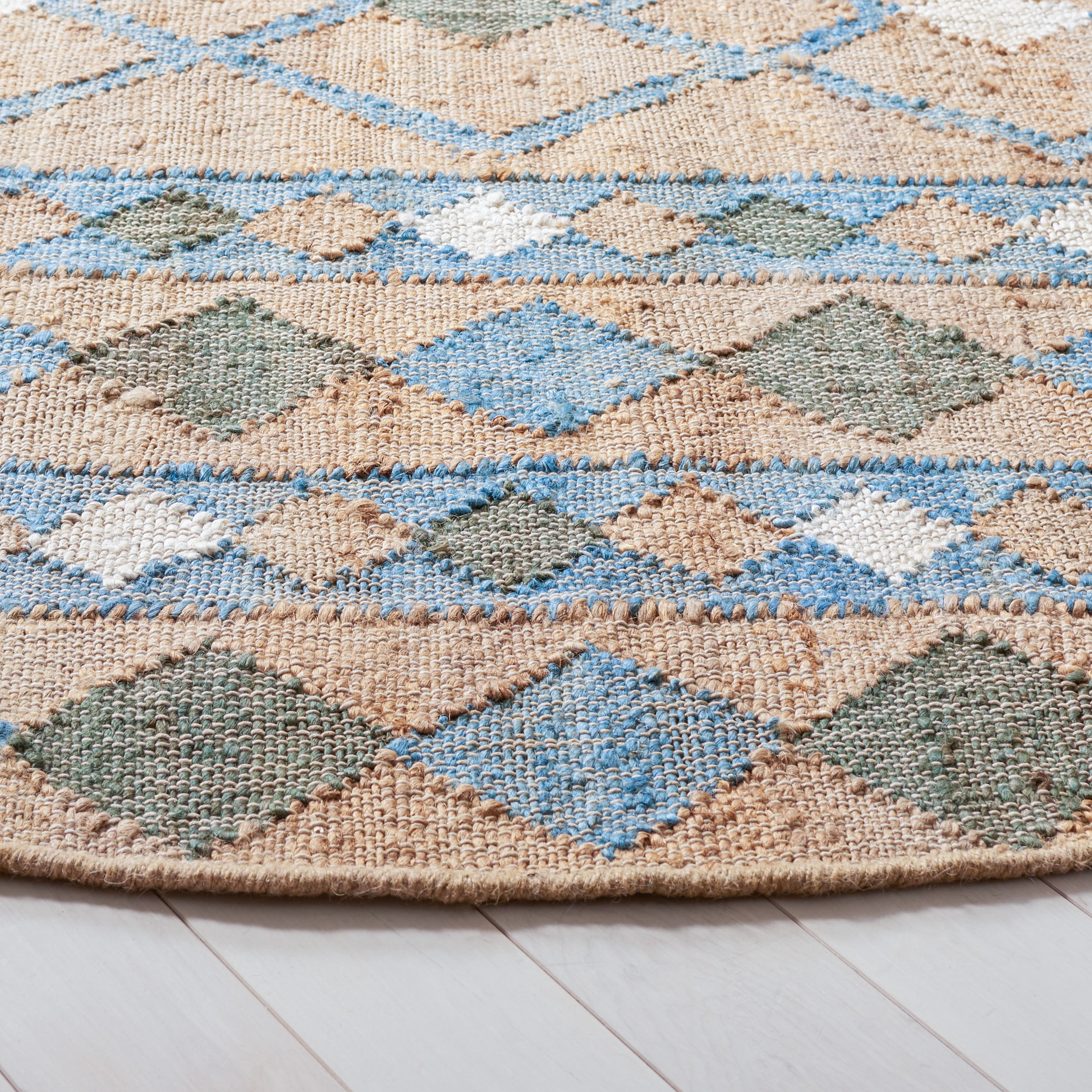 SAFAVIEH Kilim Kodey Tribal Area Rug, Natural/Blue, 7' x 7' Round