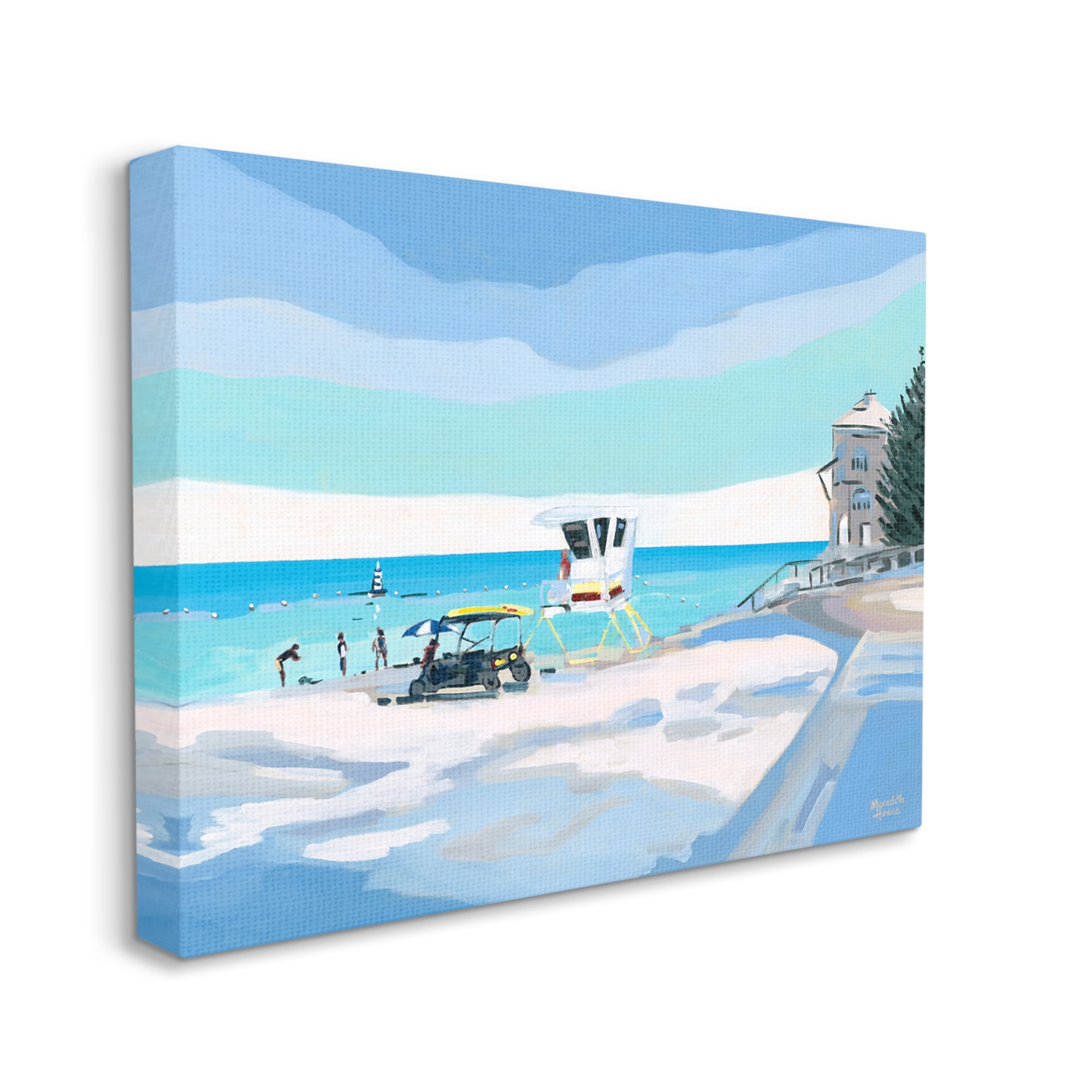 Stupell Industries Blue & White Beach Landscape Painting Gallery Wrapped Canvas Art Print Wall Art, 20 x 16