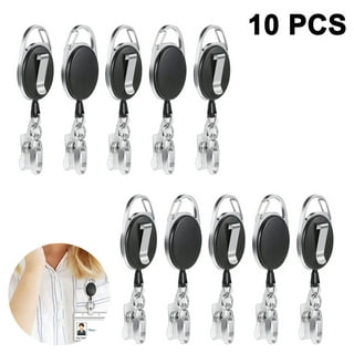 6 Pack Heavy Duty Retractable Badge Holder Reel,Metal ID Badge Holder with  Belt Clip Key Ring Silver 