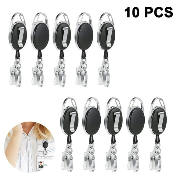10 Pcs Black Badge Reels Retractable Badges Holder for ID Card Keychain Whistles LanyardS
