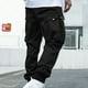 thumbnail image 5 of Pantalones largos para hombre, informales, lisos, con bolsillo, cintura elástica, para exteriores, con cordón ajustable, para trabajo, 5 of 5