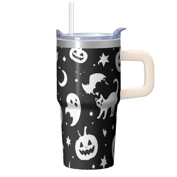 Spooky Halloween Print 20oz Insulated 304 Stainless Steel Tumbler with Handle Sliding Lid PE Straw for Costume Themed Events