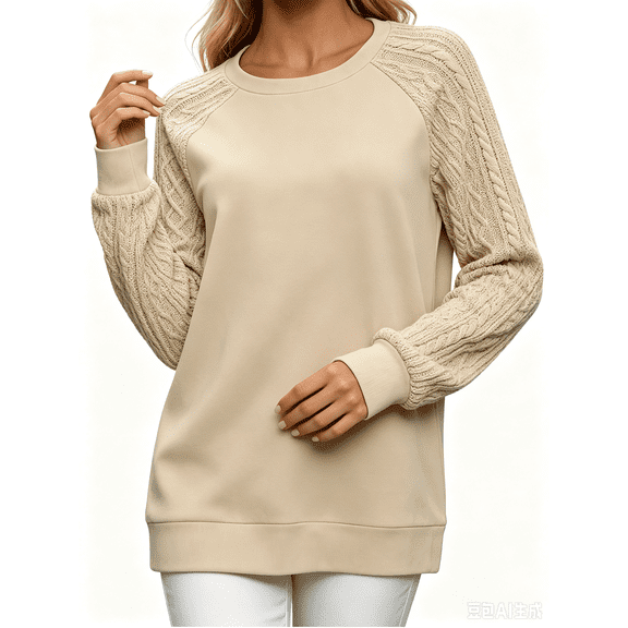 Atkumj Crewneck Sweatshirt Women Fashion Cable Knit Long Raglan Sleeve Pullover Sweatshirt Casual Loose Solid Color Sweaters for Women S