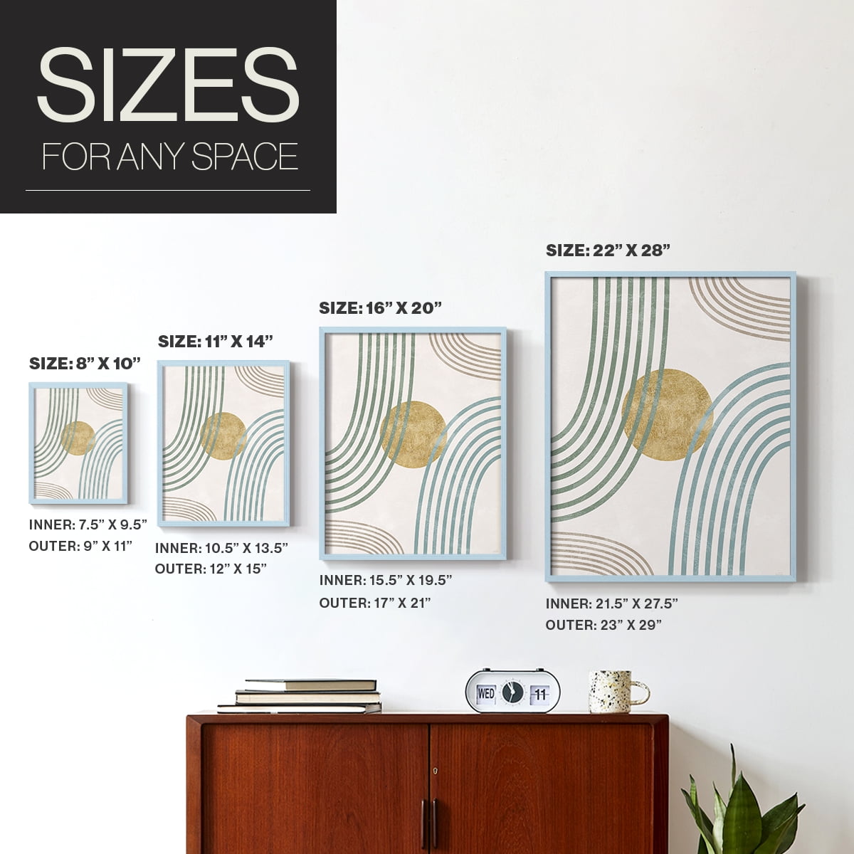 Modern Flow in Blue Solid Wood 11 x 14 Framed Print