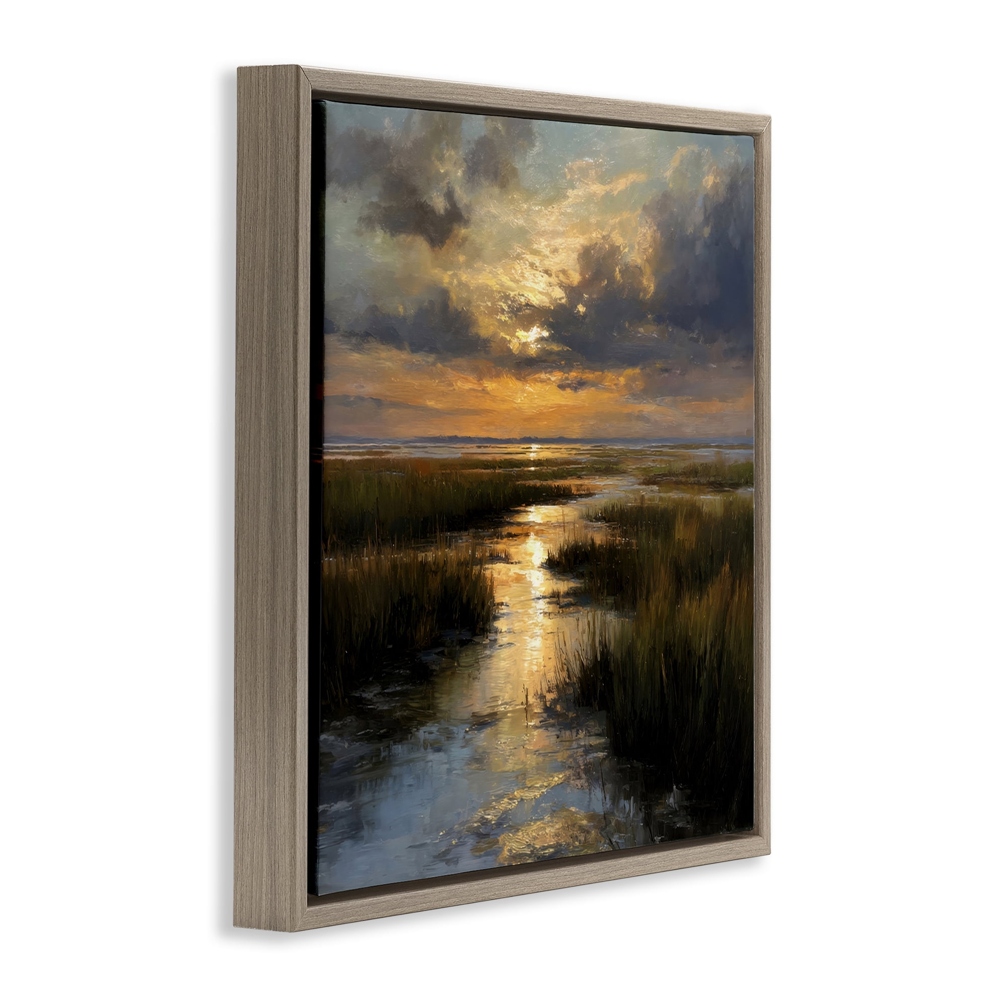 Stupell Industries Sunset Over Marshland Brown Framed Floater Canvas Wall Art, design by Petal Prints Design