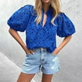thumbnail image 2 of Women's Summer Short Sleeve Tops 2025 Dressy Casual Buttons V Neck Hollow Out Lace Embroidered Blouses Shirts, 2 of 6
