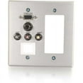 thumbnail image 2 of C2G VGA, 3.5mm Audio, Composite Video and RCA Stereo Audio Pass Through Double Gang Wall Plate with One Decorative Style Cutout and One Keystone, Brushed Aluminum, 2 of 4