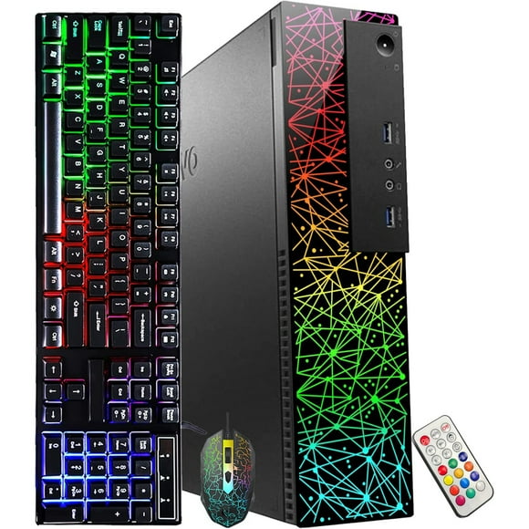 Custom Built RGB Lights PC- Lenovo ThinkCentre SFF Computer, Intel Core i5-6500 Upto 3.60GHz, Radeon RX 550 4GB GDDR5, 32GB RAM, 1TB SSD, Win 10 Pro Gaming PC Keyboard & Mouse Bluetooth - Refurbished
