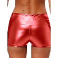thumbnail image 2 of Zaldita Women's Metallic Shiny Rave Booty Shorts High Waist Bottoms for Dance Halloween Red M, 2 of 6