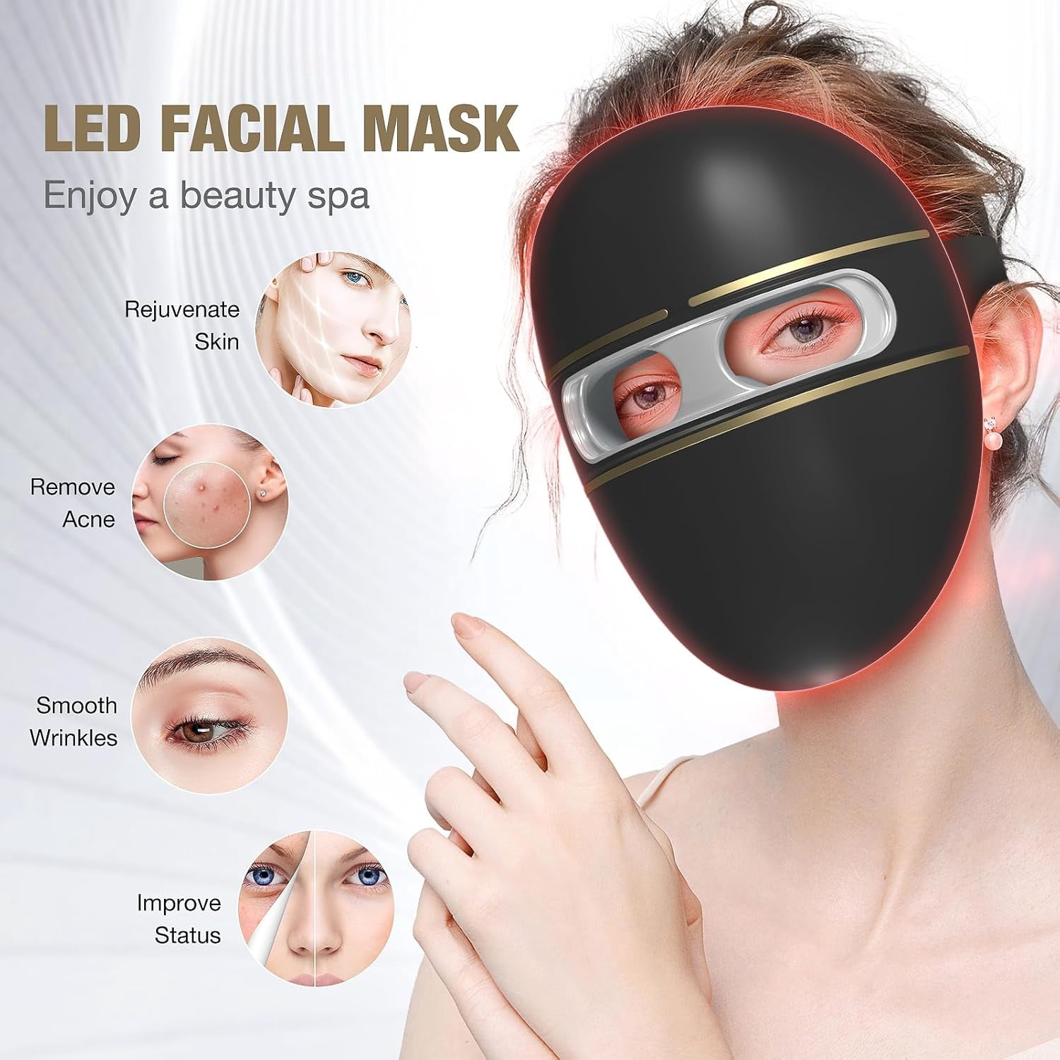 Pro-Grade F-S-A LED Light Therapy Facial Mask-Red & Blue Light Anti Aging for Face-H-S-A Salon Treatment for Acne, Wrinkles & Redness at Home