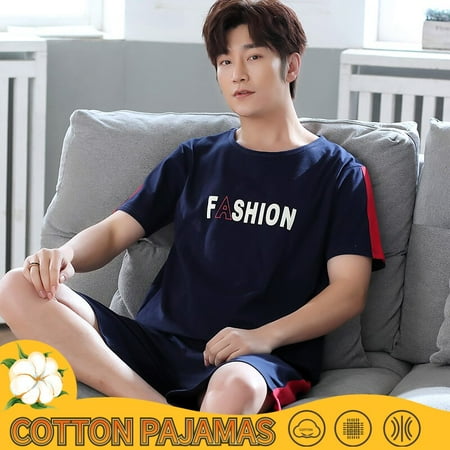 

QWZNDZGR Summer 100% Cotton Cartoon Men Pyjamas Short Pajamas Set Casual Sleepwear Pyjamas Night Suits Pijamas Plus Size XXXXL Homewear