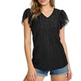 thumbnail image 1 of Craaazy Womens Plus Size Shimmer V Neck T-Shirt with Ruffle Flutter Sleeves Solid Color Top for Casual Occasions, 1 of 7